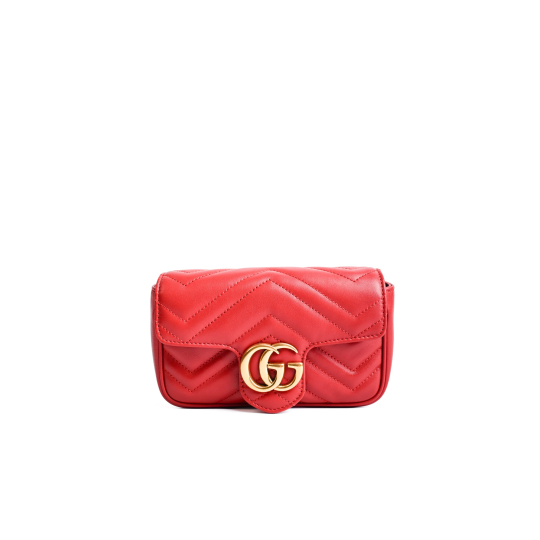 Gucci GG Marmont Super Mini Shoulder Bag Red Matelassé Leather