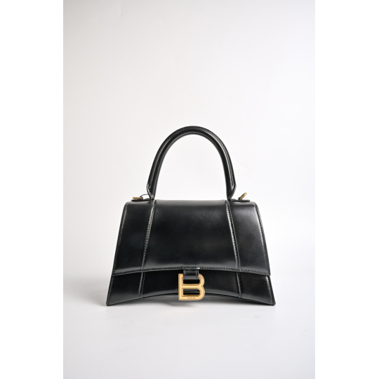 Balenciaga Hourglass Top Handle Small Black Shiny Box Calfskin
