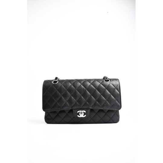 Chanel Classic Double Flap Medium Black Caviar Leather Silver Hardware