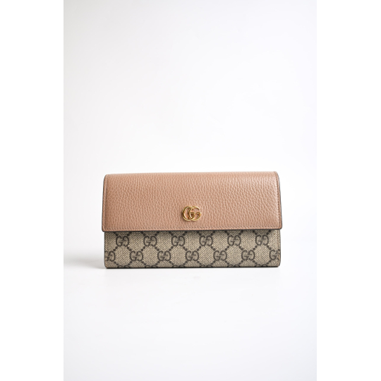 Gucci Continental Flap Wallet Beige and Pink GG Supreme Canvas