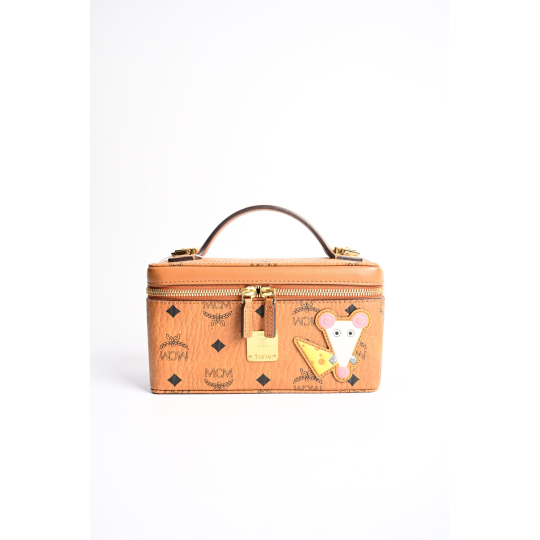 MCM Mini Rockstar Vanity Case Cognac Visetos Coated Canvas