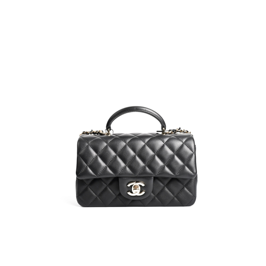 Chanel Mini Flap Bag with Top Handle Black Lambskin