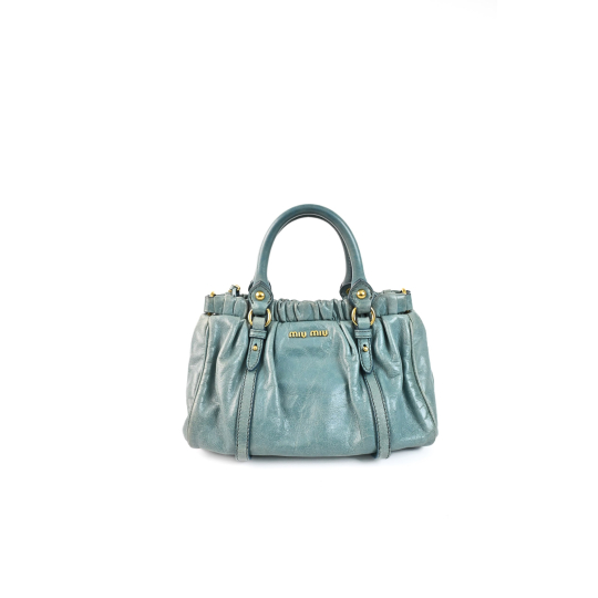 Miu Miu Vitello Lux Gathered Bag Light Blue Leather