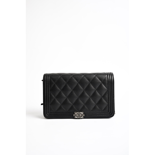 Chanel Boy Wallet on Chain Black Quilted Leather Ruthenium Hardware
