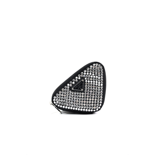 Prada Triangle Pouch Black Crystal-Embellished Satin