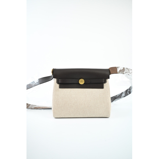Hermès Herbag Zip Beige Canvas and Brown Leather