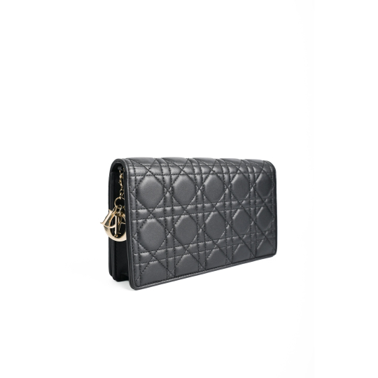 Dior Lady Dior Wallet on Chain Cannage Lambskin Black Gold Hardware