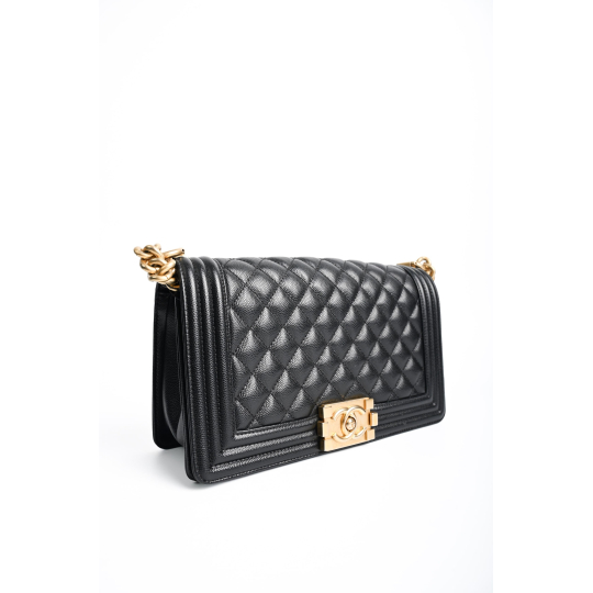 Chanel Boy Old Medium Quilted Lambskin Black Aged Gold Hardware