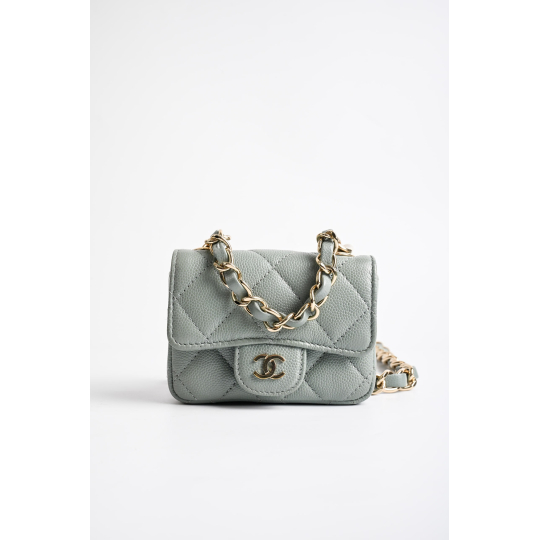 Chanel Mini Flap Coin Purse with Chain Light Green Caviar Leather
