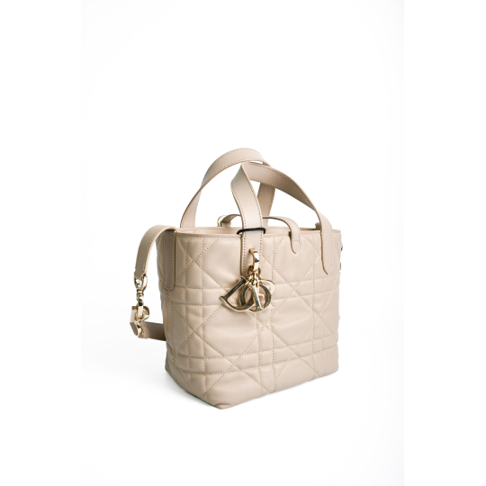 Dior Small Toujours Tote Macrocannage Calfskin Beige