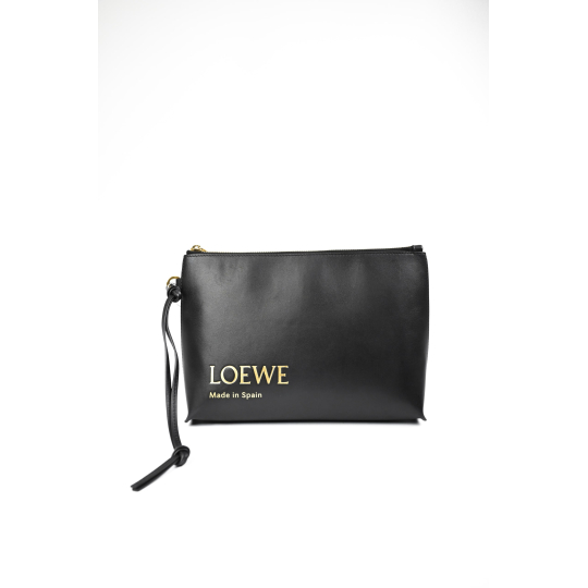 Loewe T Pouch Clutch Black Calfskin Leather