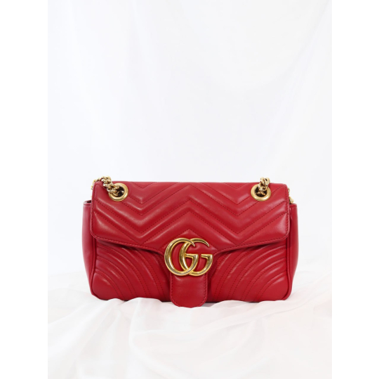 Gucci GG Marmont Small Shoulder Bag Red Matelassé Leather