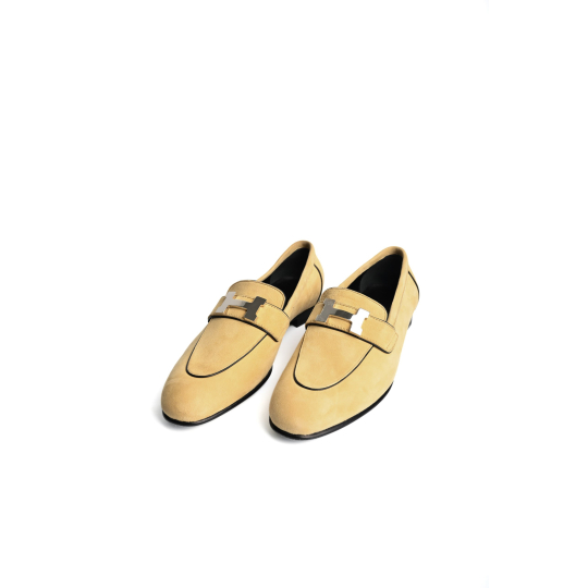 Hermes Paris Loafer Camel Suede Silver H Buckle
