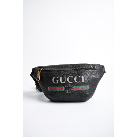 Gucci Print Belt Bag Black Grained Calfskin