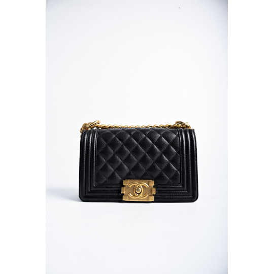 Chanel Boy Bag Black Quilted Leather Aged Gold Hardware