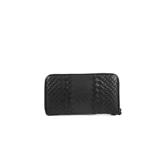 Bottega Veneta Intrecciato Zip Around Wallet Black Lambskin