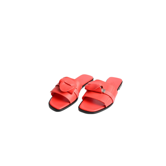 Hermes Flat Slide Sandal Red Calfskin Silver Buckle Strap