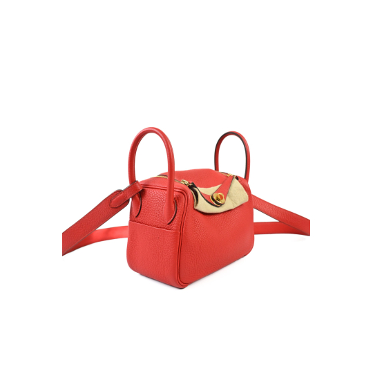 Hermès Lindy Mini Red Clemence Leather Gold Hardware