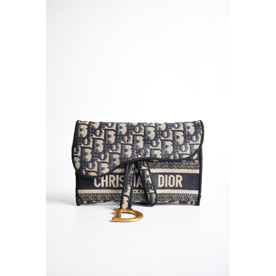 Dior Saddle Wallet on Chain Navy Oblique Canvas