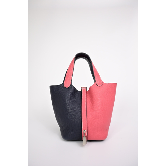 Hermès Picotin Lock 18 Pink and Navy Clemence Leather