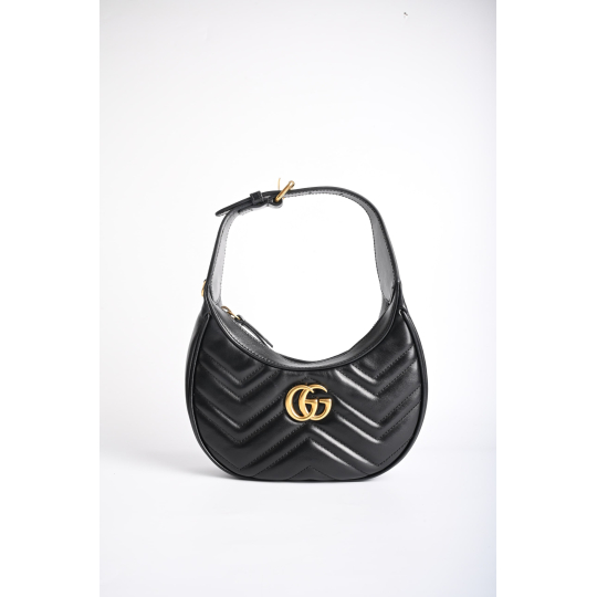 Gucci GG Marmont Half-Moon Mini Bag Black Matelasse