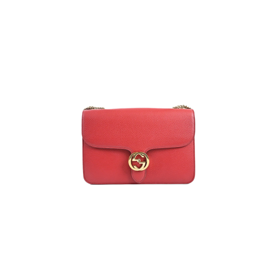 Gucci Interlocking G Chain Shoulder Bag Red Calfskin
