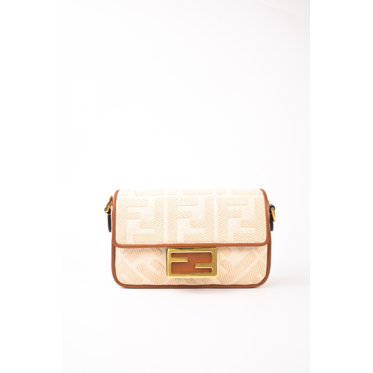 Fendi Baguette Beige FF Embossed Canvas