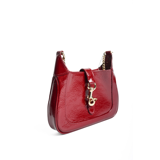 Gucci Jackie 1961 Mini Patent Leather Dark Red Gold Hardware Shoulder Bag