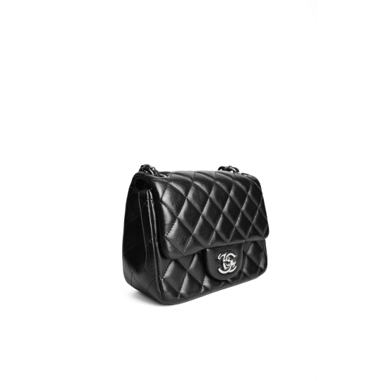 Chanel Classic Mini Square Flap Lambskin Black Silver Hardware