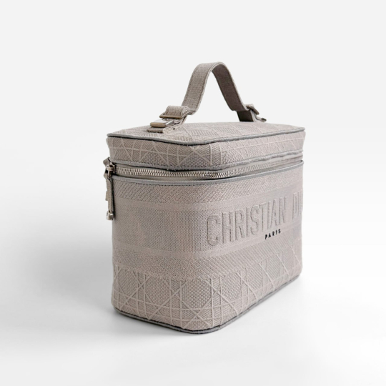 Dior Vanity Case Grey Cannage Embroidered Canvas