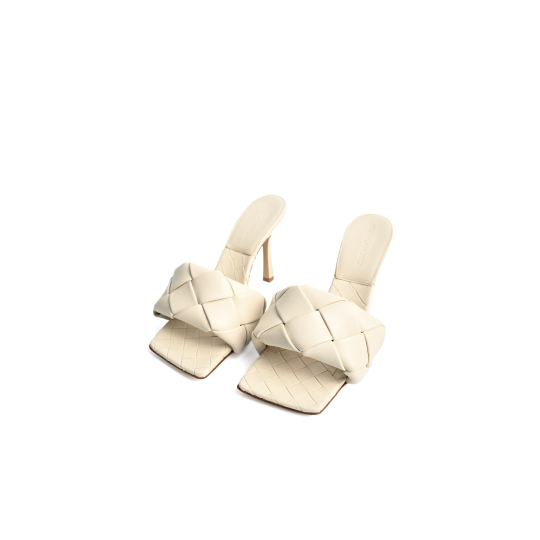 Bottega Veneta Lido Intrecciato Woven Heeled Mule Cream Leather