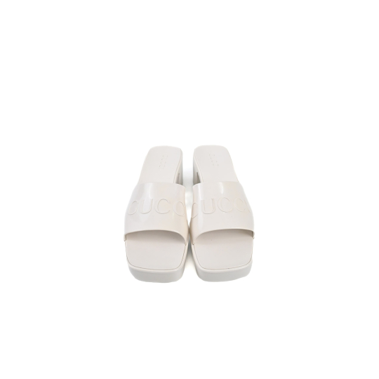 Gucci Logo Embossed Platform Slide Sandal Ivory Rubber
