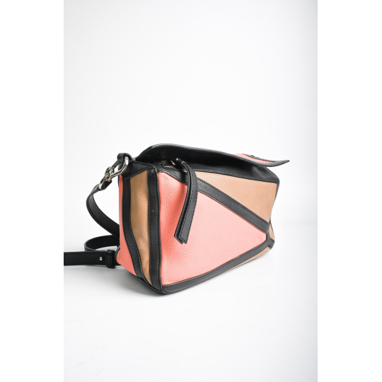 Loewe Puzzle Bag Small Calfskin Coral Pink and Tan Multicolour
