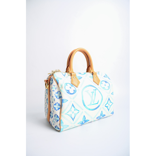 Louis Vuitton Speedy Bandouliere 20 Watercolor Monogram Blue White Canvas