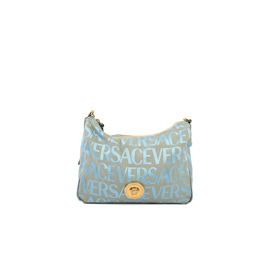 Versace Allover Logo Shoulder Bag Light Blue Jacquard