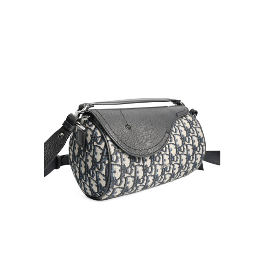 Dior Oblique Jacquard Roller Barrel Messenger Bag Navy Beige