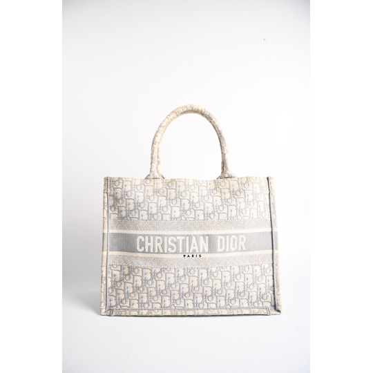 Dior Book Tote Medium Grey Dior Oblique Embroidery