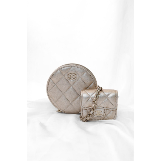 Chanel Round Clutch with Chain Light Gold Iridescent Calfskin