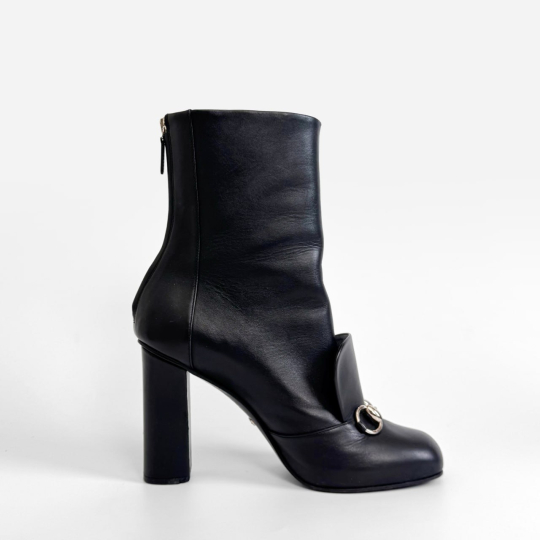 Gucci Horsebit Ankle Boot Black Leather Side Zip