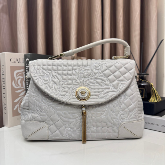 Versace Vanitas Quilted Barocco Leather White