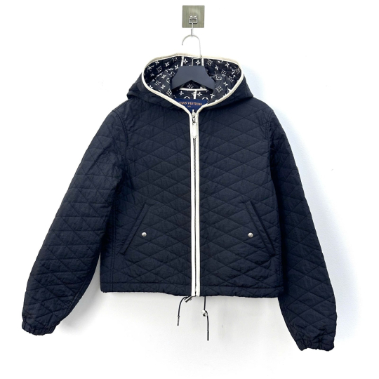 Áo Khoác Louis Vuitton Chần Trám Có Mũ Xanh Navy