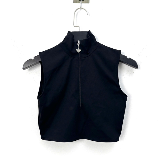 Áo Prada Không Tay Cổ Lọ Khóa Kéo Đen Size 36