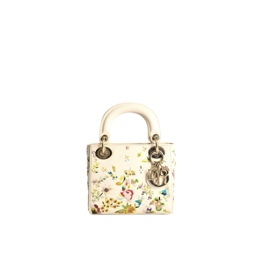 Dior Lady Dior Small White Floral Embroidered Cannage