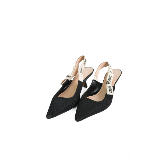 Dior JAdior Slingback Pump Black Technical Fabric Cream Ribbon