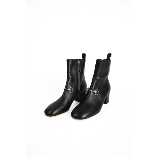 Gucci Horsebit Ankle Boot Black Leather Gold Buckle