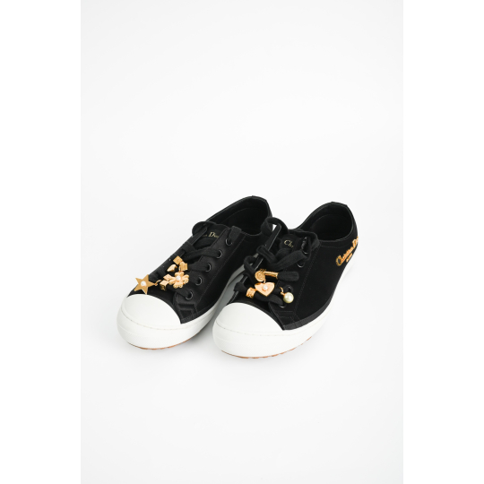 Dior Low Top Lace Up Sneaker with Charms Black Canvas