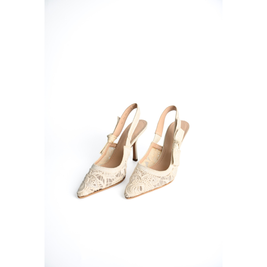 Dior Slingback Pump Ivory Lace Kitten Heel