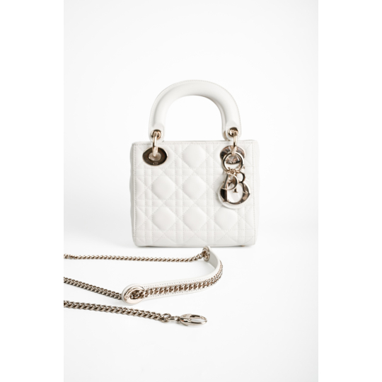 Dior Lady Dior Medium White Lambskin Silver Hardware