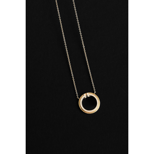 Tiffany &amp; Co T Diamond and Black Onyx Circle Pendant Yellow Gold