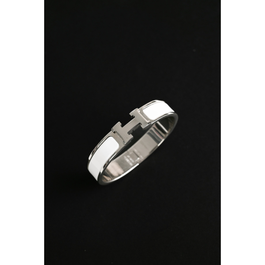 Hermes Clic H Bracelet White Enamel Palladium